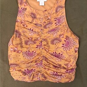 House of Harlow 1960 Floral Ruched Tank Top - Orange and Purple